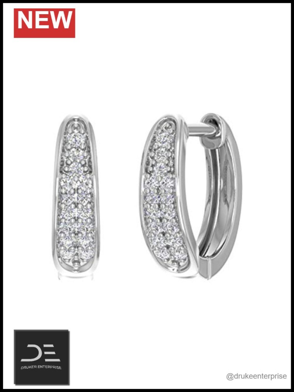 10K White Gold Diamond Huggie Hoop Earrings 0.10 ctw Natural I-J I2-I3 Prong Set
